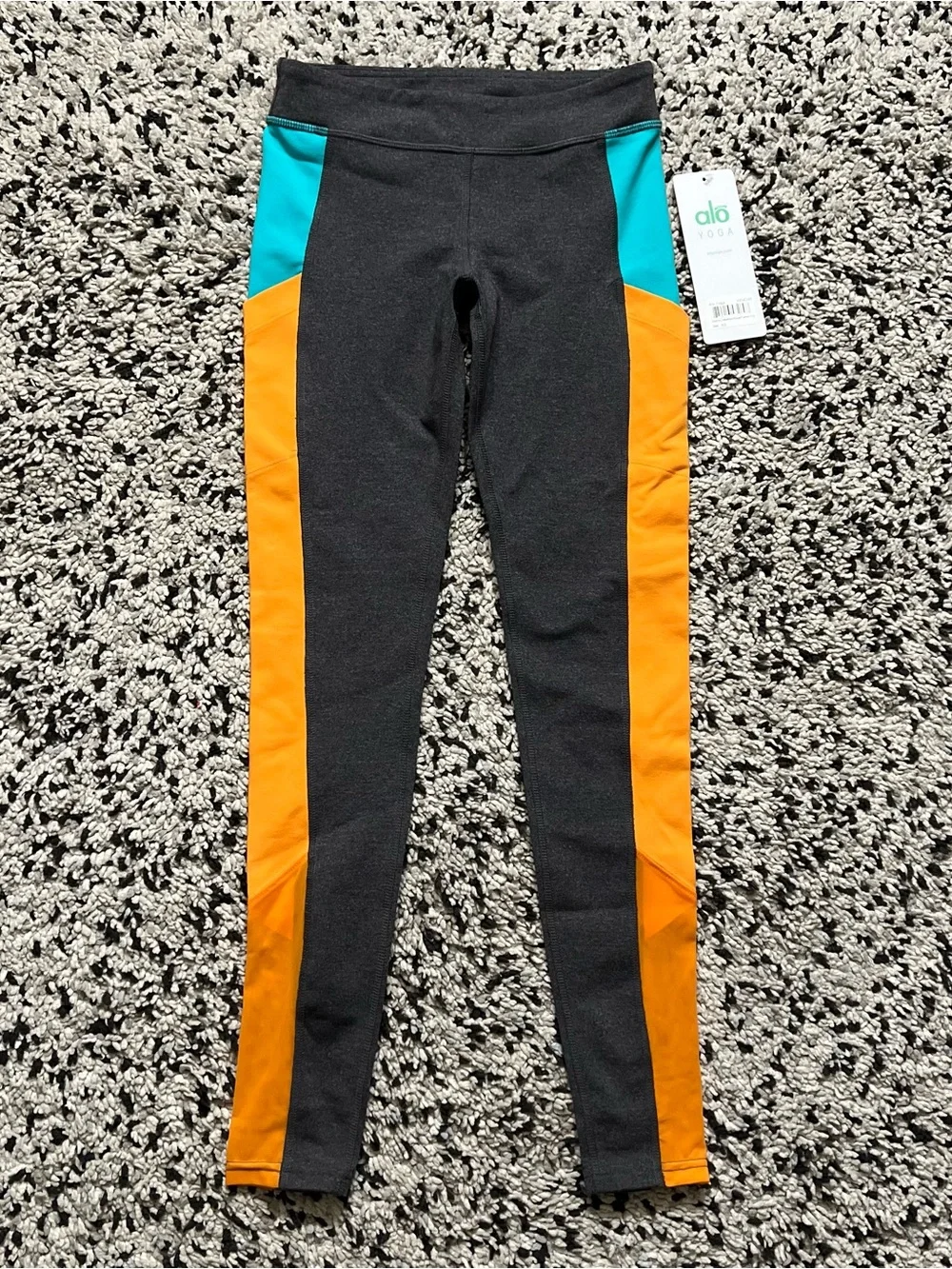 ALO Yoga Ascendant Leggings Scuba Inspired Stormy Grey Blue Orange Women’s XS